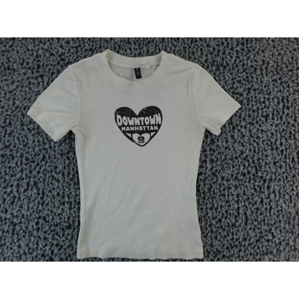 H&M Divided Women's T-Shirt XS White Downtown Manhattan Graphic Short Sleeve
